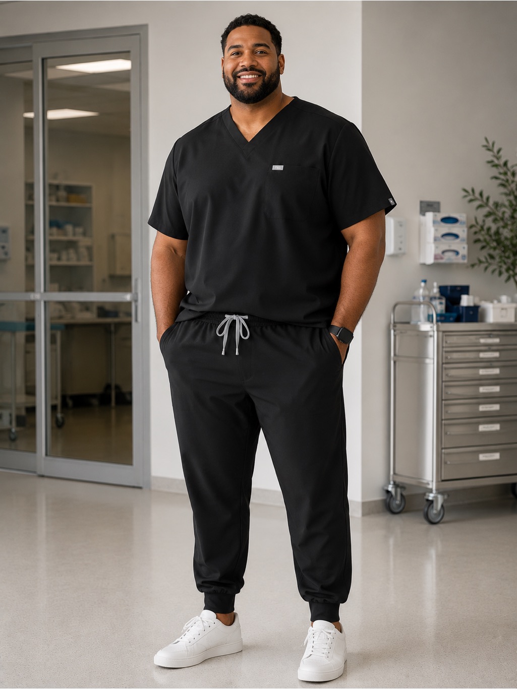Figs Black Scrub Set Xxl V-Neck Top Jogger Pants Healthcare Medical Uniform